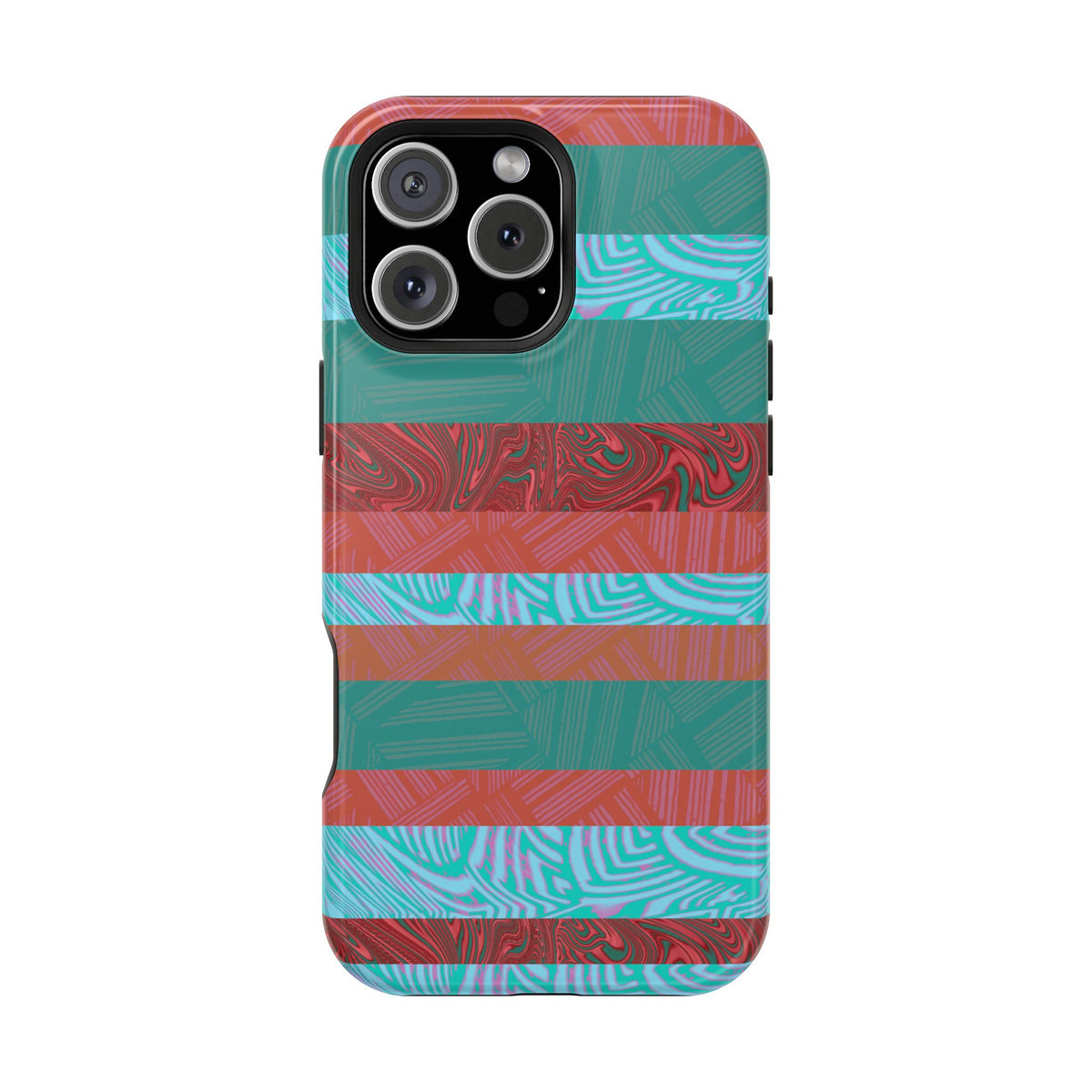 Striped Teal & Coral Magnetic Impact Phone Case rear protection design, Fractyl magsafe compatible iphone 18 pro max case