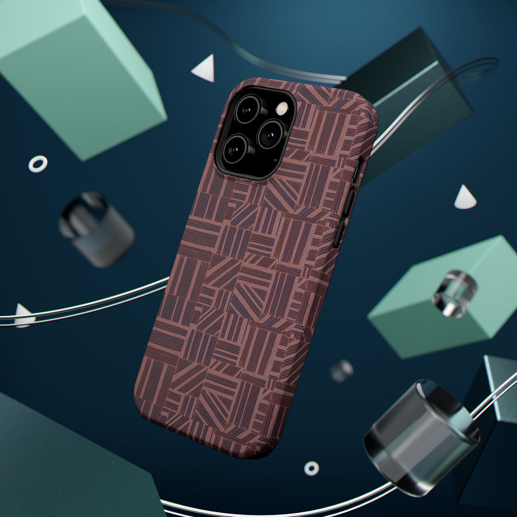 MagSafe Impact Resistant Phone Case - Geometric Brown Pattern, Dual-Layer Protection, MagSafe-compatible case layers; impact resistant iphone 17 pro max case
