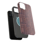 Impact Resistant Iphone 17 Pro Max Case - MagSafe Dual-Layer Geometric Brown Design