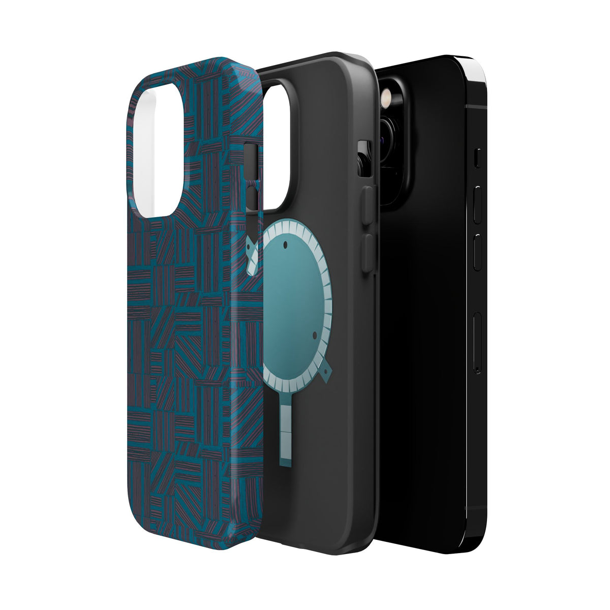 Impact Resistant Phone Case-20% OFF Entire Order, And Free Shipping, Teal Geometric MagSafe case with raised camera edge; impact resistant iphone 17 case-20% OFF Entire Order, and Free Shipping.