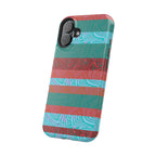 Striped Teal & Coral Magnetic Impact Phone Case lower edge with speaker and charging cutouts, Fractyl magsafe compatible iphone 18 pro max case