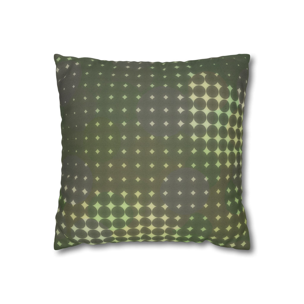 Green Retro Dot Pattern Pillowcase — Spun Polyester Square Pillow Cover showcasing a vintage-inspired design with faded olive and moss tones in a dot-grid pattern.