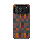 Impact-Resistant Phone Case — Retro Checkerboard Pattern, Fractyl wireless charging iphone 18 pro case featuring a slim form, rounded edges, and full-wrap printed artwork.
