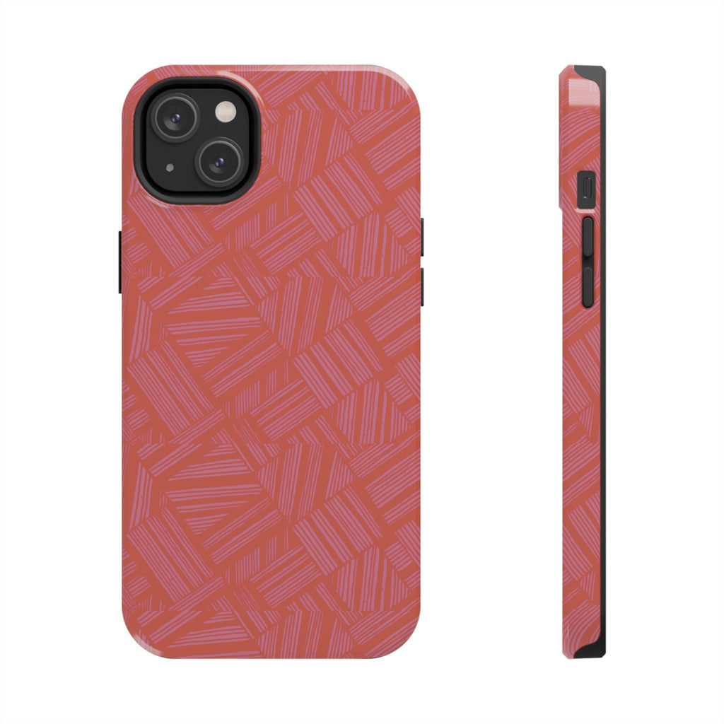 Tough Phone Case — Geometric Coral Pattern Protective Cover, shockproof iphone 18 pro case with shock-absorbing inner bumper