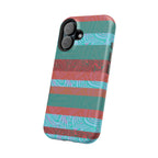 Striped Teal & Coral Magnetic Impact Phone Case removed from phone in an exploded view, Fractyl magsafe compatible iphone 18 pro max case