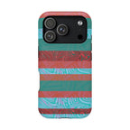 Striped Teal & Coral Magnetic Impact Phone Case side profile with responsive buttons, Fractyl magsafe compatible iphone 18 pro max case