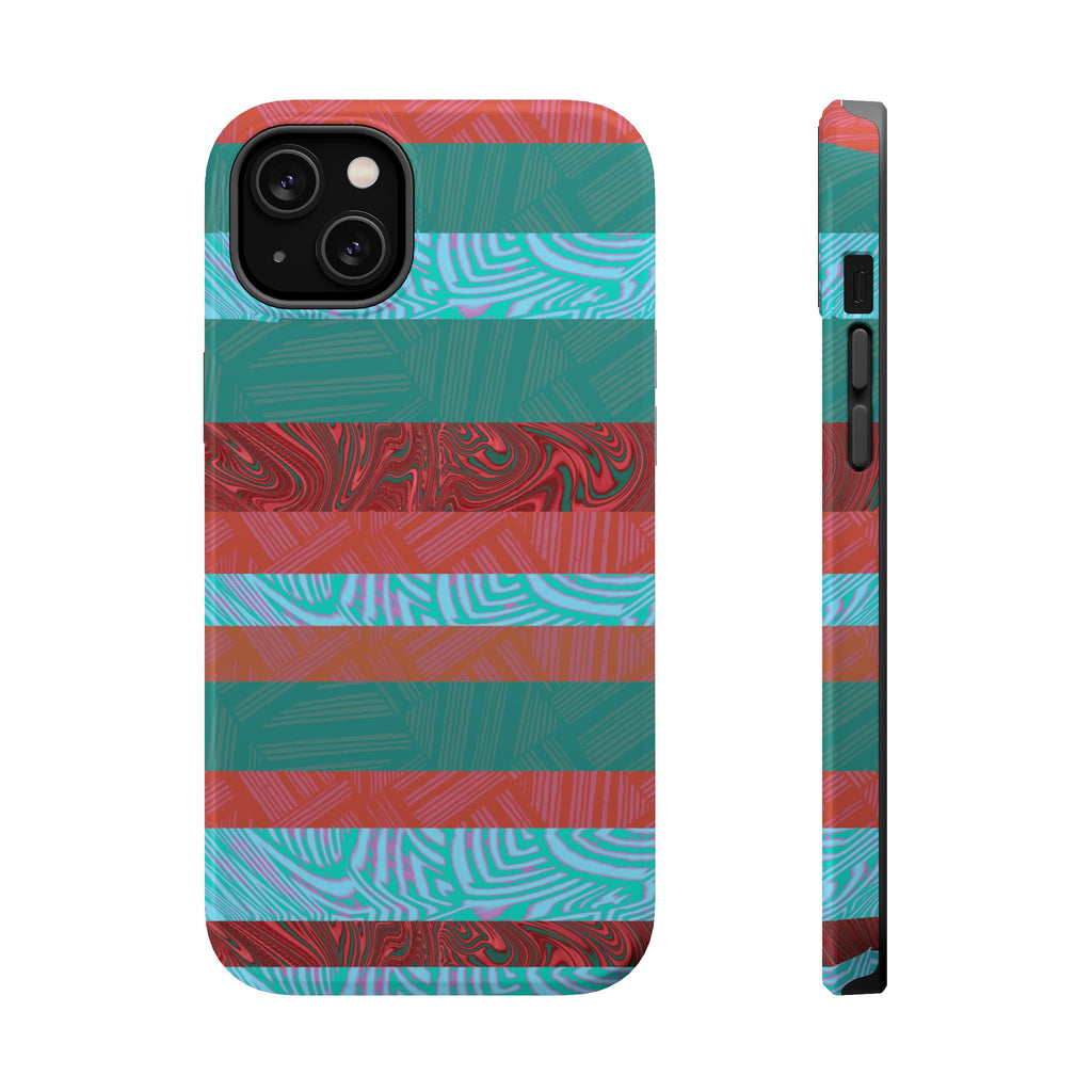 Striped Teal & Coral Magnetic Impact Phone Case camera cutout detail, Fractyl magsafe compatible iphone 18 pro max case