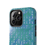Tough Phone Case — Blue-Green Geometric Watercolor Pattern, shockproof iphone 17 pro case angled protective view