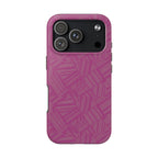 Magenta Geo Pattern Tough Phone Case — Protective Floral-Style Abstract Design, wireless charging iphone 18 pro case with precise camera and button openings.
