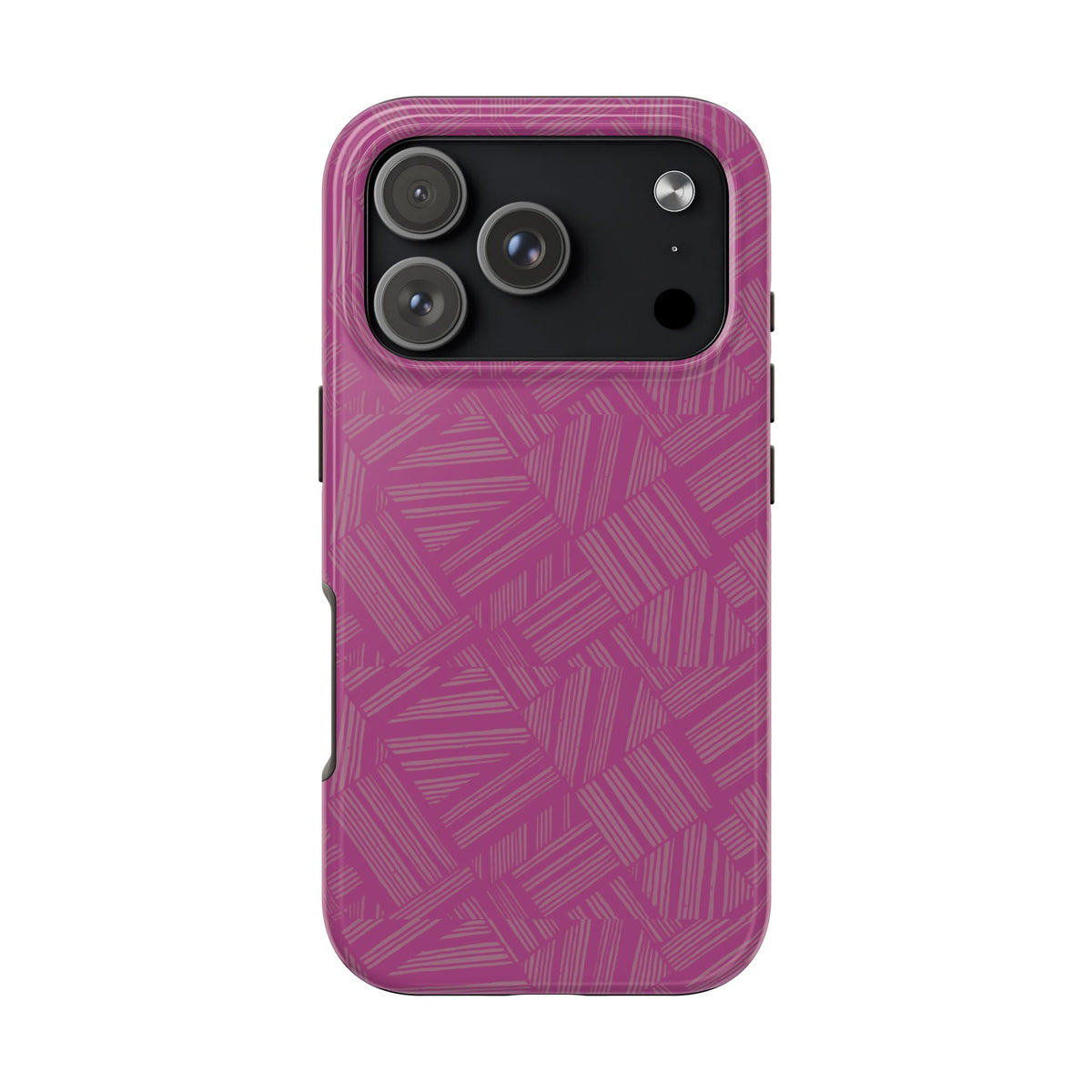 Magenta Geo Pattern Tough Phone Case — Protective Floral-Style Abstract Design, wireless charging iphone 18 pro case with precise camera and button openings.