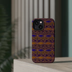 Phone Case — Geometric Tribal Pattern Magnetic Impact-Resistant Case, Fractyl impact resistant iphone 16 pro case presented in an exploded view showing layered protection and MagSafe-style magnet alignment.