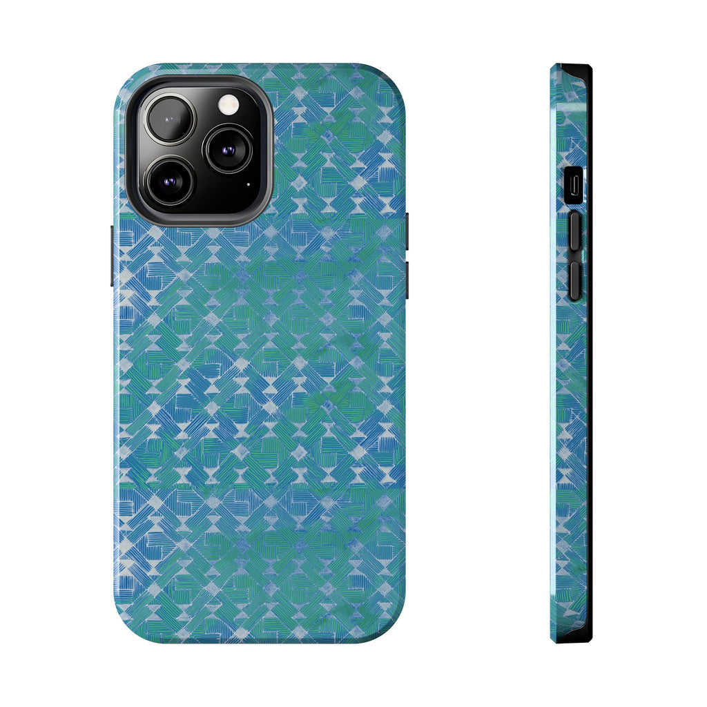 Tough Phone Case — Blue-Green Geometric Watercolor Pattern, shockproof iphone 17 pro case protective side buttons