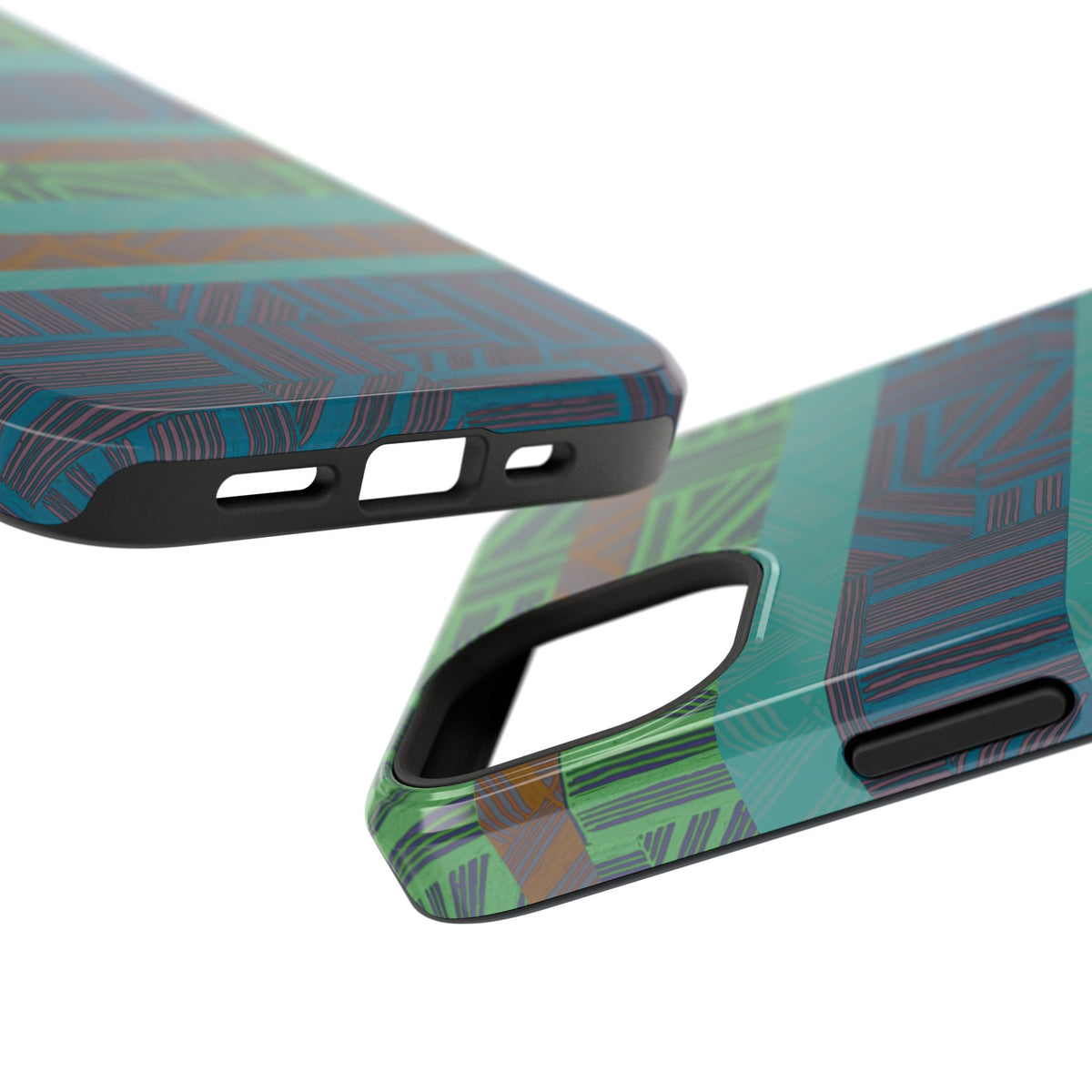 Green Geometric Stripe Phone Case — Impact-Resistant, wireless charging iphone 16 pro max case with a premium geometric pattern and accessible controls.
