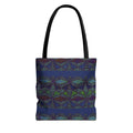 Geometric Indigo Printed Canvas Market Tote With Reinforced Handles And Boxed Corners, large cotton tote with black handles