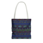Geometric Indigo Printed Canvas Market Tote With Reinforced Handles And Boxed Corners, large cotton tote with white handles
