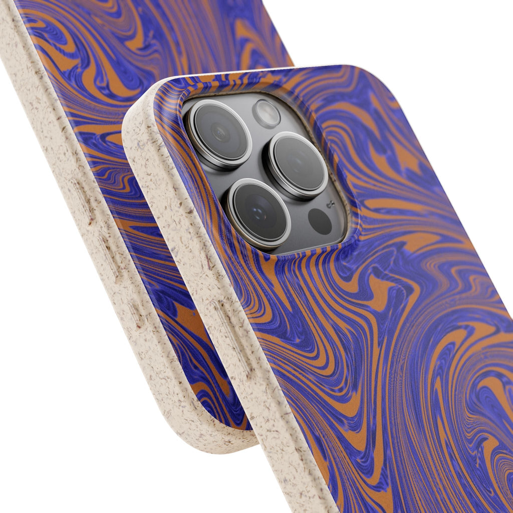 Biodegradable iPhone 17 Case – Purple Orange Marble Swirl Eco-Friendly Protection