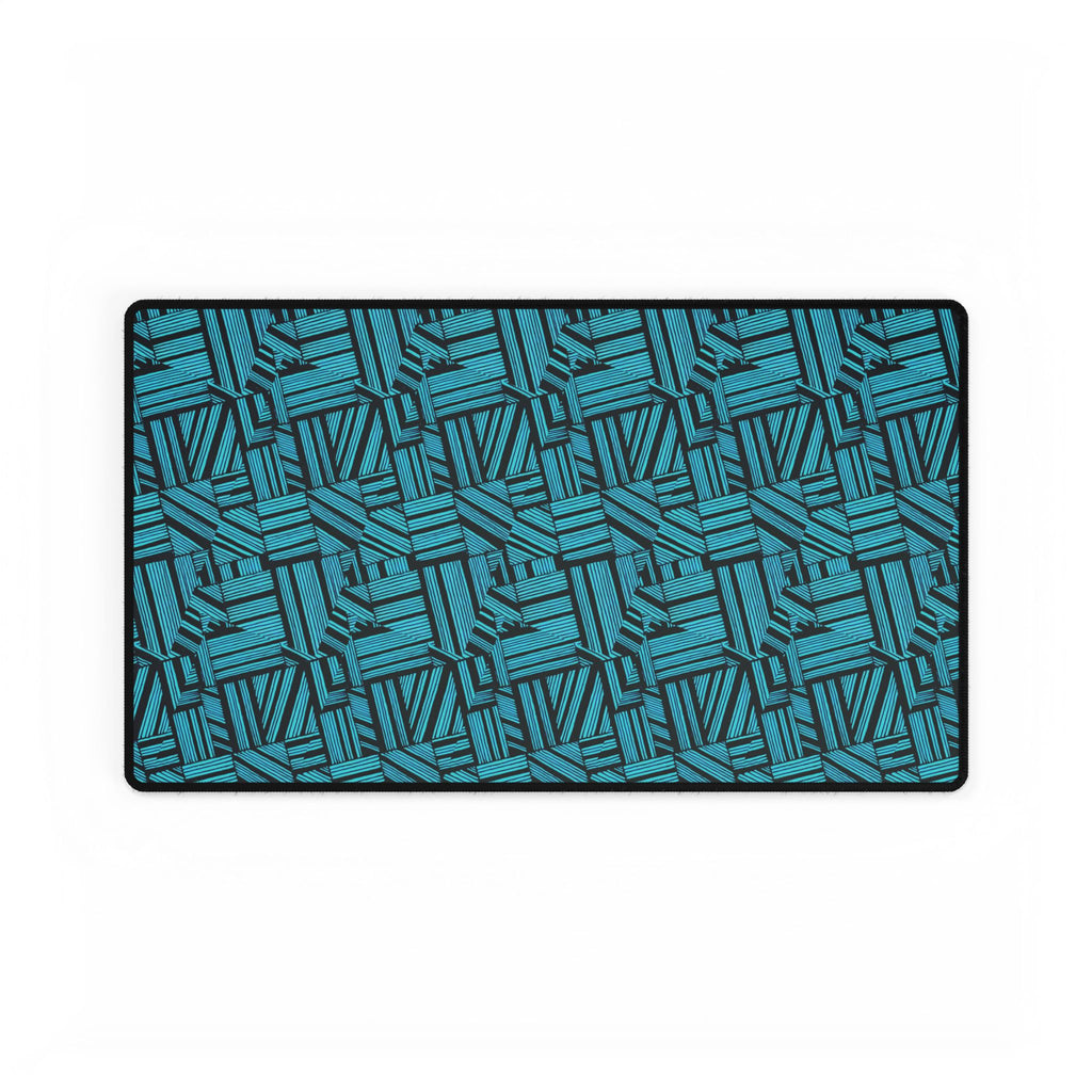 Geometric Teal Desk Mat — Large Patterned Mousepad for Office & Gaming, wide gaming desk mat with smooth teal and navy patterned surface for keyboard and mouse