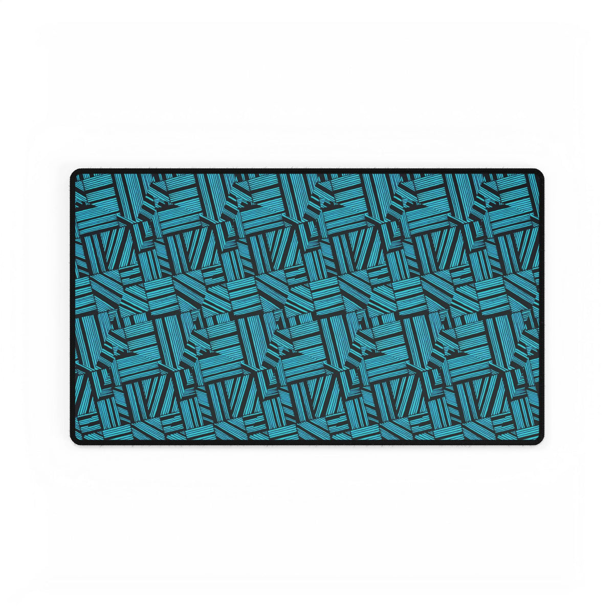 Geometric Teal Desk Mat — Large Patterned Mousepad for Office & Gaming, wide gaming desk mat with smooth teal and navy patterned surface for keyboard and mouse
