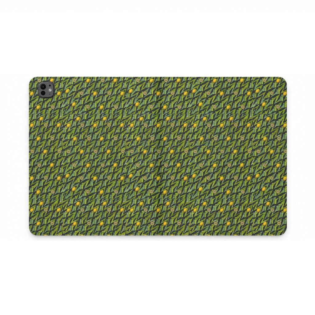 Green Botanical Pattern Tablet Folio Case, a vegan leather tablet case featuring a detailed green woodland pattern and protective tablet cover