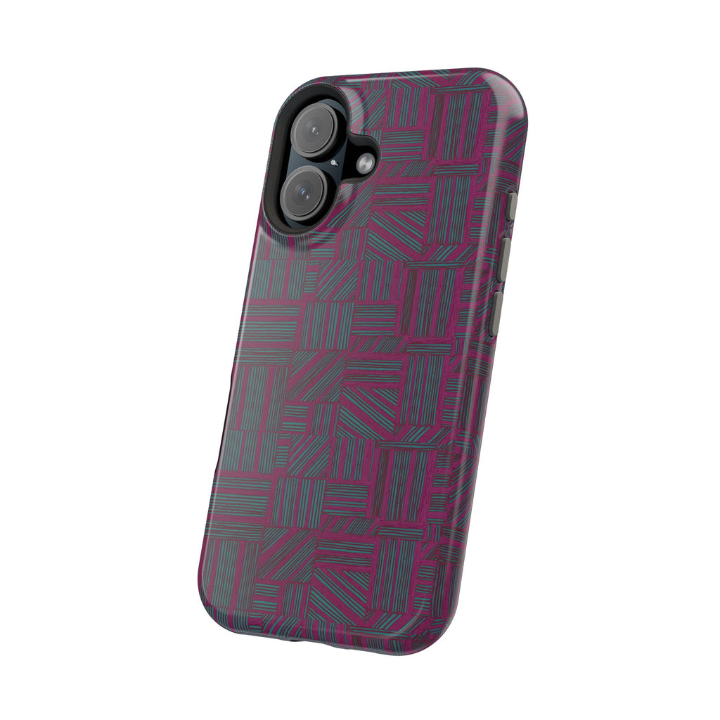 Slim Protective iPhone 16 ProMax Case With MagSafe, Dual-Layer Plum Geometric Design