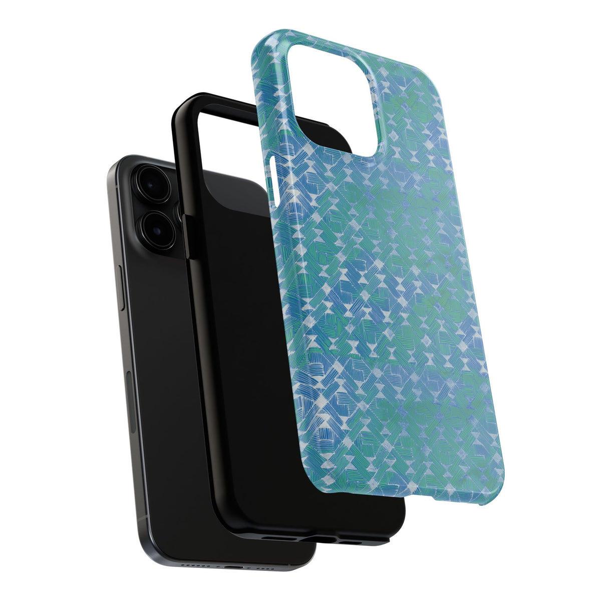 Tough Phone Case — Blue-Green Geometric Watercolor Pattern, shockproof iphone 17 pro case open camera and speaker cutouts