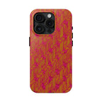 Tough Phone Case — Vibrant Tropical Herringbone Pattern, impact resistant iphone 17 case shown in a slim dual-camera profile