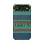 Green Geometric Stripe Phone Case — Impact-Resistant, wireless charging iphone 16 pro max case with camera opening and side controls clearly visible.