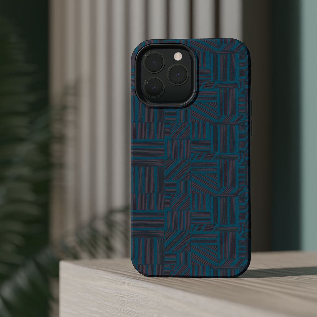 Impact Resistant Phone Case-20% OFF Entire Order, And Free Shipping, Teal Geometric MagSafe case close-up with camera protection and side buttons; impact resistant iphone 17 case-20% OFF Entire Order, and Free Shipping.