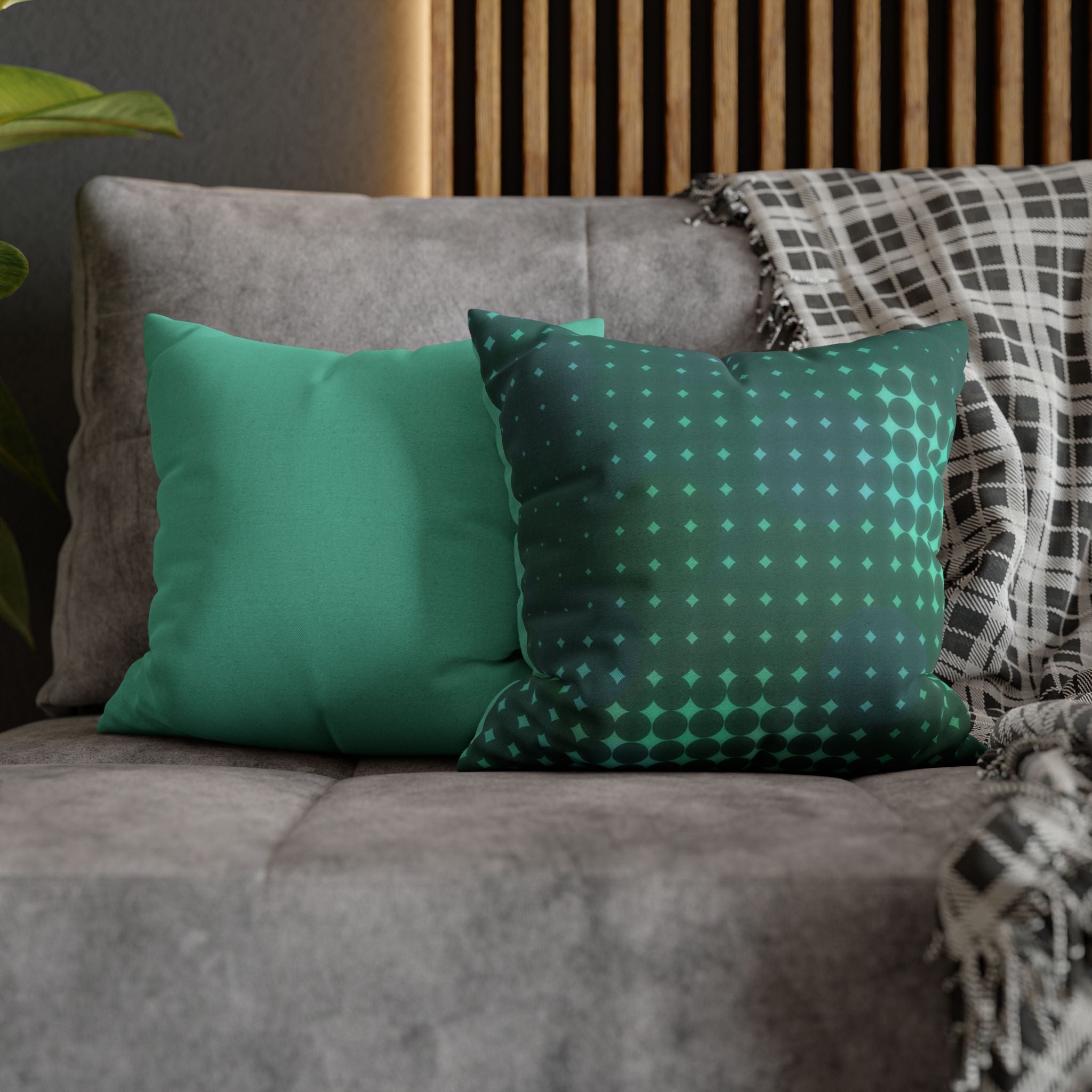 Green Geometric Dot Decorative Pillowcase featuring a modern teal square throw pillow cover with a vibrant double-sided pillow design. The soft, sculpted texture adds contemporary charm to any living space, enhancing comfort and style.