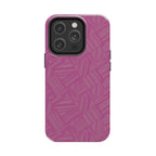 Magenta Geo Pattern Tough Phone Case — Protective Floral-Style Abstract Design, wireless charging iphone 18 pro case with triple-camera opening.