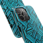 Teal Geometric Tough Phone Case — Durable Protective Phone Case with Modern Stripe Pattern, geometric teal shell and black liner of a shockproof iphone 18 pro max case