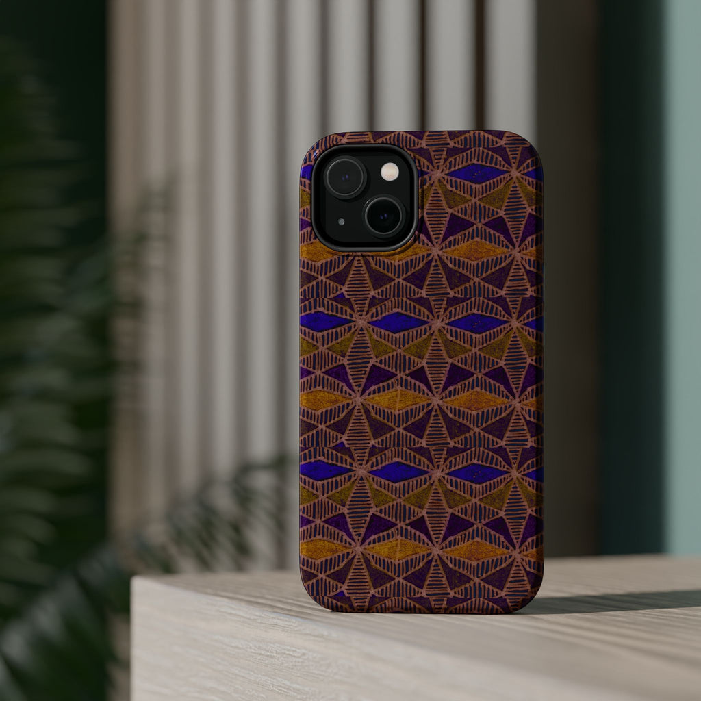 Phone Case — Geometric Tribal Pattern Magnetic Impact-Resistant Case, Fractyl impact resistant iphone 16 pro case displaying a vivid hand-crafted geometric aesthetic.