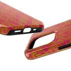 Tough Phone Case — Vibrant Tropical Herringbone Pattern, impact resistant iphone 17 case close-up showing dual camera protection
