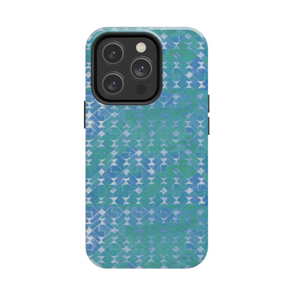 Tough Phone Case — Blue-Green Geometric Watercolor Pattern, shockproof iphone 17 pro case blue aqua geometric print