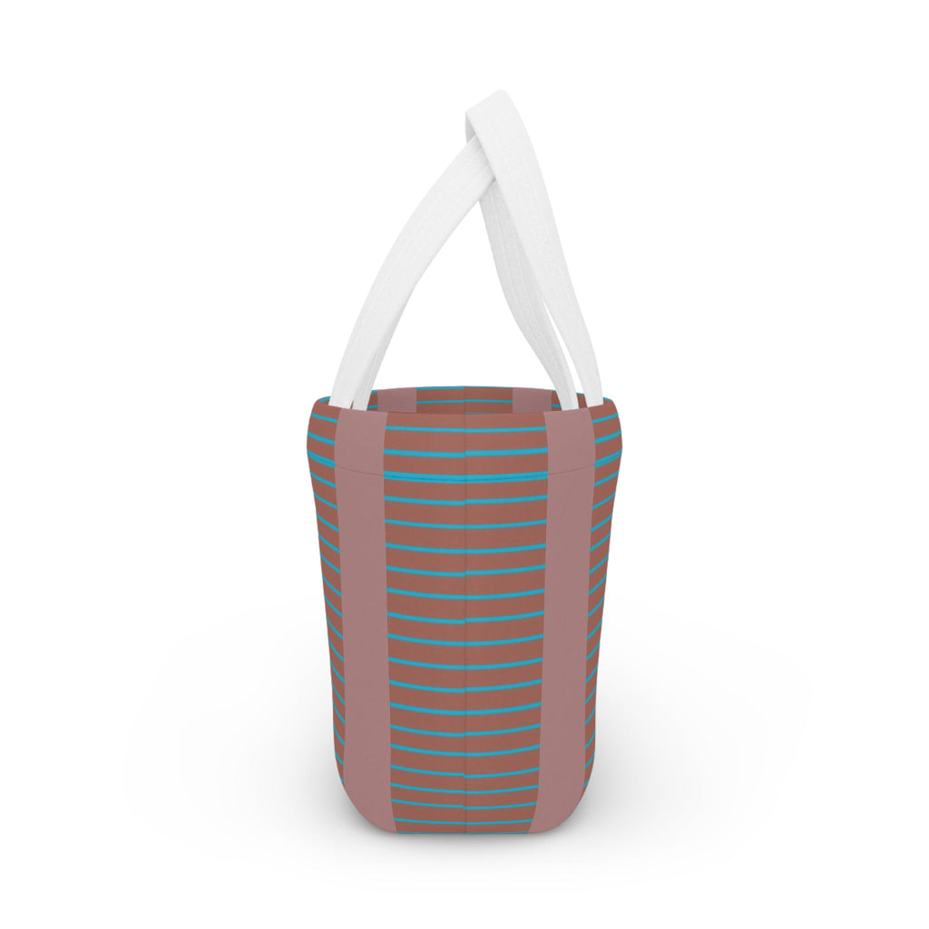 Striped Retro Lunch Bag – Teal & Terracotta Compact Insulated Tote