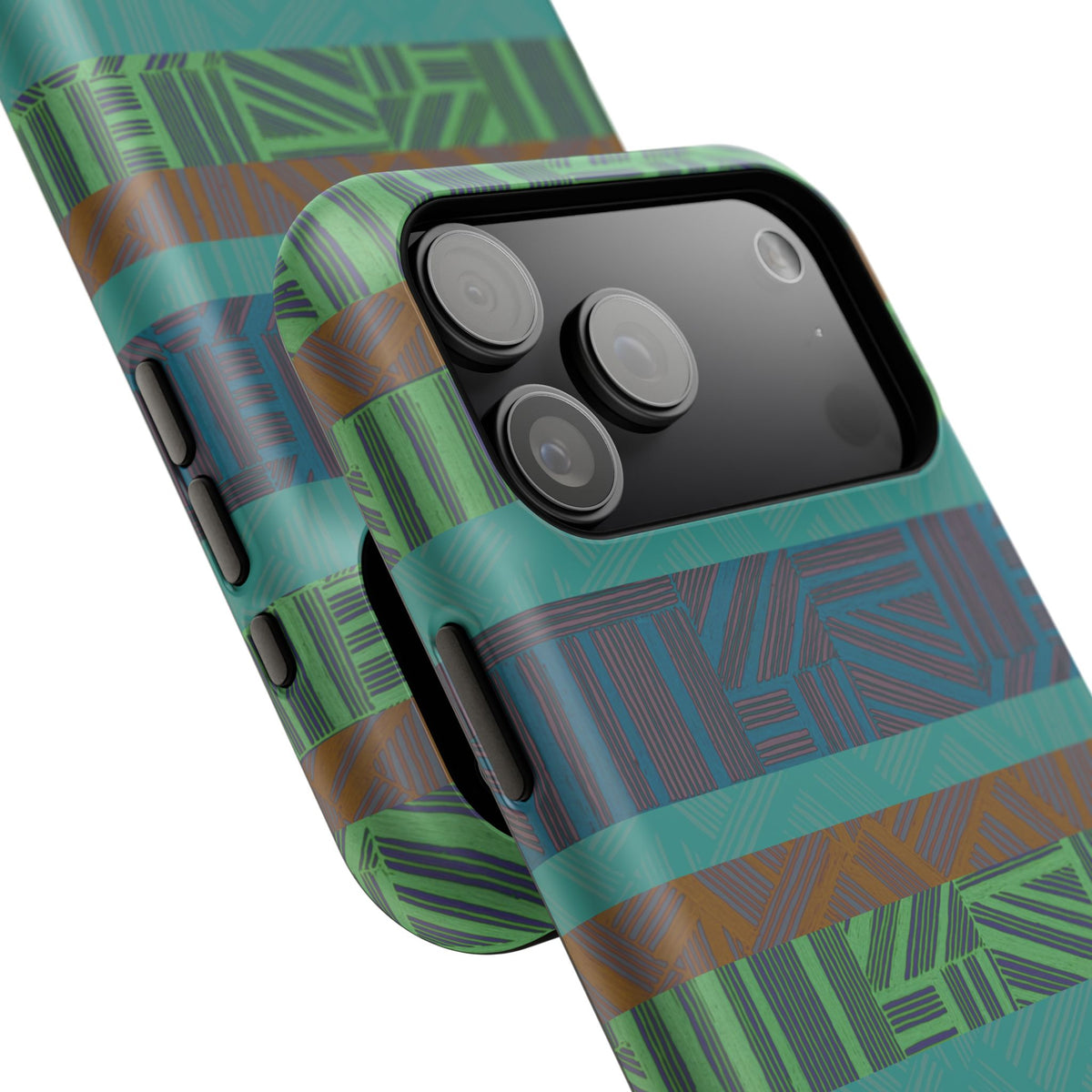 Geometric Green Wireless Charging iPhone 16 Pro Max Case - Impact-Resistant Dual-Layer