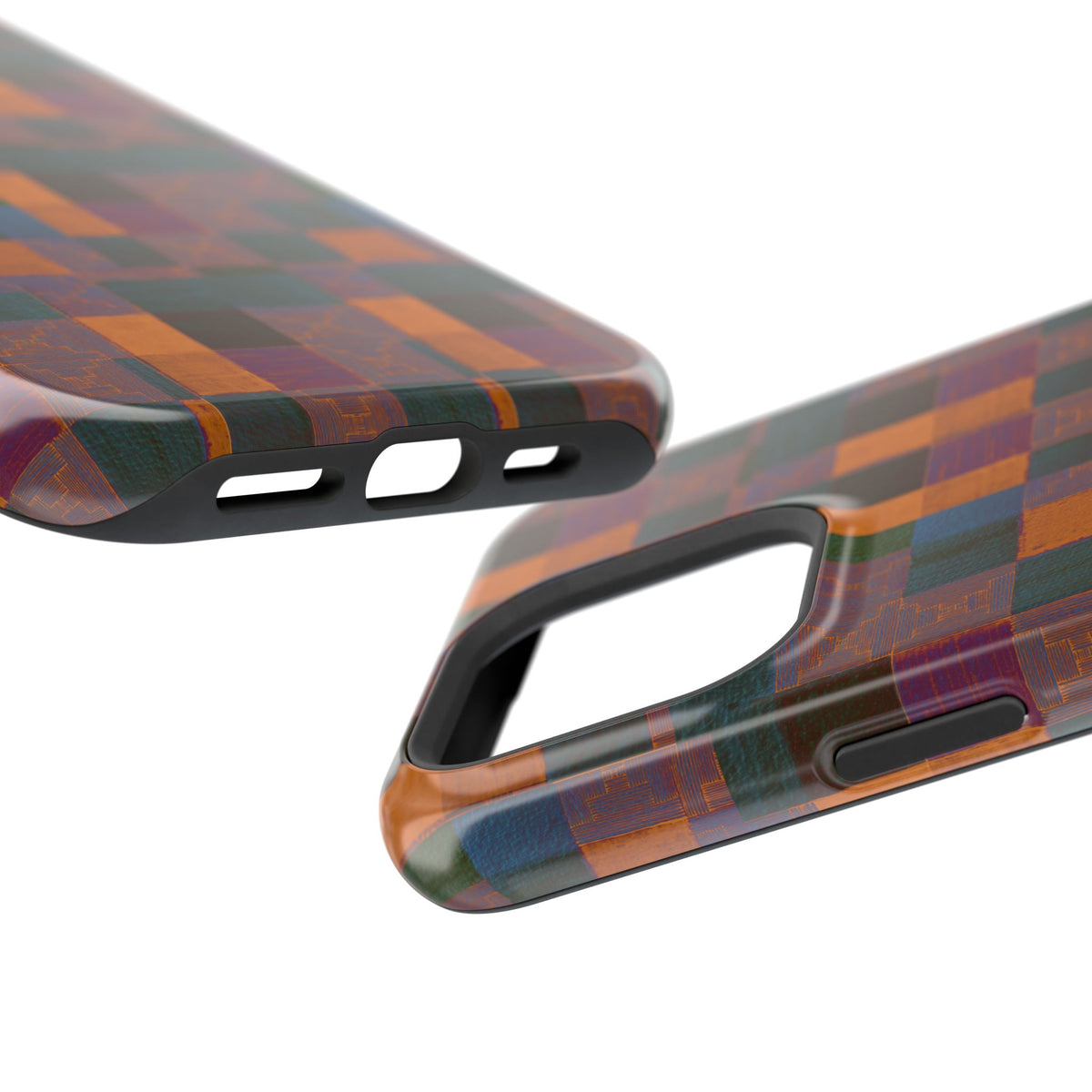 Impact-Resistant Phone Case — Retro Checkerboard Pattern, Fractyl wireless charging iphone 18 pro case highlighting smooth rounded edges and durable button coverage.