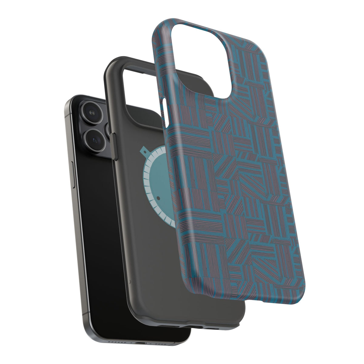Impact Resistant iPhone 17 Case, Teal Geometric MagSafe Dual-Layer Protection