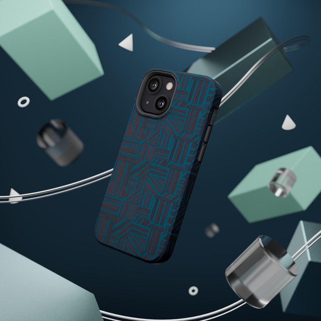 Impact Resistant Phone Case-20% OFF Entire Order, And Free Shipping, Teal Geometric MagSafe case with dual-camera opening in a product scene; impact resistant iphone 17 case-20% OFF Entire Order, and Free Shipping.