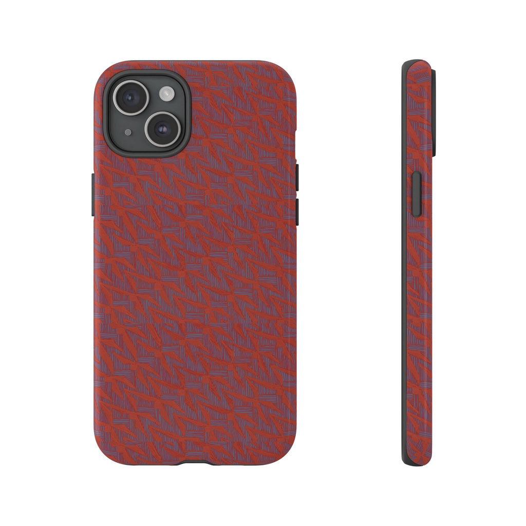 Red Pebble Texture Tough Phone Case — Rugged Shockproof iPhone Cover, wireless charging iphone 17 promax case featuring a vertical triple-camera cutout