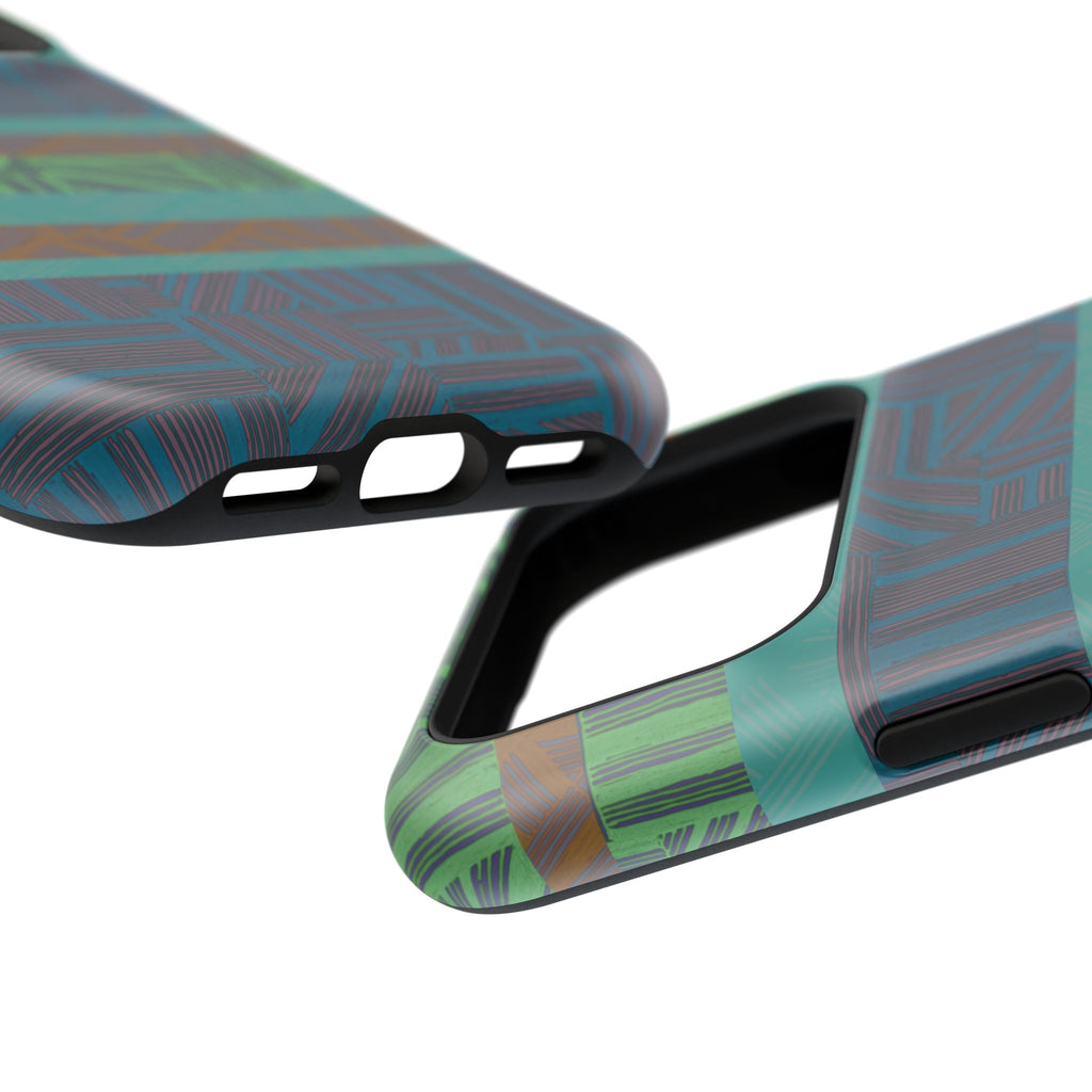 Geometric Green Wireless Charging iPhone 16 Pro Max Case - Impact-Resistant Dual-Layer
