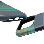 Geometric Green Wireless Charging iPhone 16 Pro Max Case - Impact-Resistant Dual-Layer