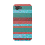 Striped Teal & Coral Magnetic Impact Phone Case protective edges and cutouts, Fractyl magsafe compatible iphone 18 pro max case