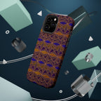 Phone Case — Geometric Tribal Pattern Magnetic Impact-Resistant Case, Fractyl impact resistant iphone 16 pro case presented in an exploded view with a visible magnetic charging ring.