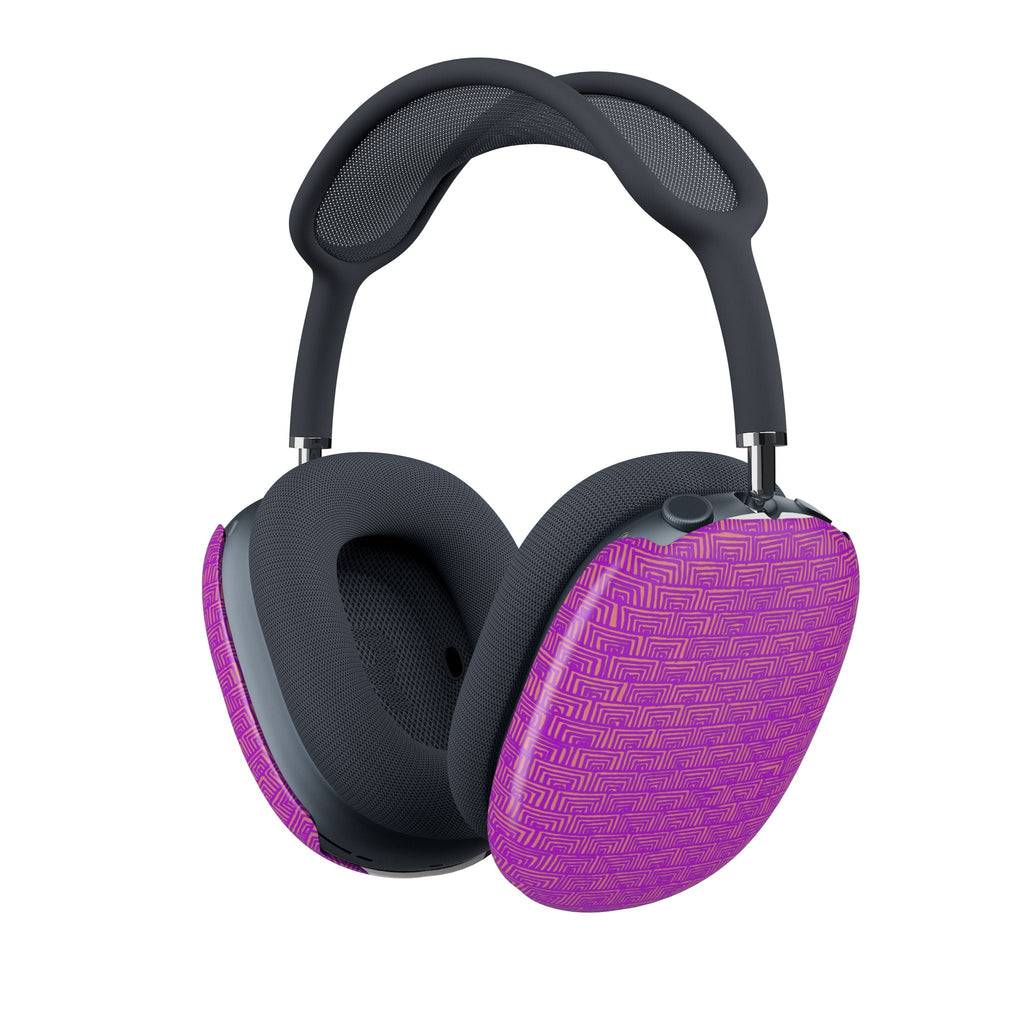 AirPods Max Protective Ear Cup Covers - Textured Purple Polycarbonate Snap-On Shells shown installed from the opposite angle, highlighting durable protective AirPods Max 2 ear cup covers with a bold textured finish.