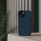Impact Resistant Phone Case-20% OFF Entire Order, And Free Shipping, Teal Geometric MagSafe phone cover displayed vertically on a table; impact resistant iphone 17 case-20% OFF Entire Order, and Free Shipping.