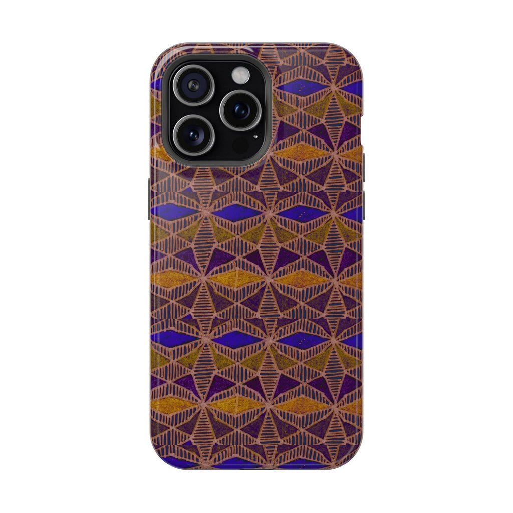 Phone Case — Geometric Tribal Pattern Magnetic Impact-Resistant Case, Fractyl impact resistant iphone 16 pro case with bold geometric tribal artwork and camera cutout.