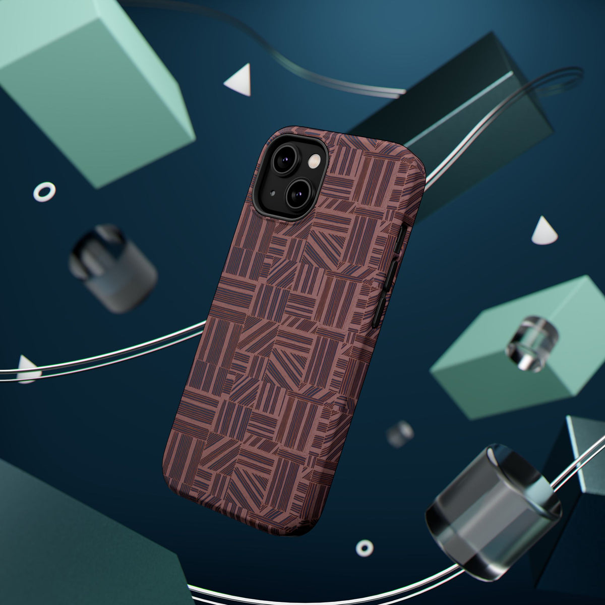 MagSafe Impact Resistant Phone Case - Geometric Brown Pattern, Dual-Layer Protection, premium printed phone cover; impact resistant iphone 17 pro max case