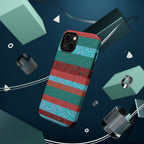 Striped Teal & Coral Magnetic Impact Phone Case protective camera surround, Fractyl magsafe compatible iphone 18 pro max case