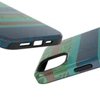 Green Geometric Stripe Phone Case — Impact-Resistant, wireless charging iphone 16 pro max case displayed as a protective shell over a black phone.